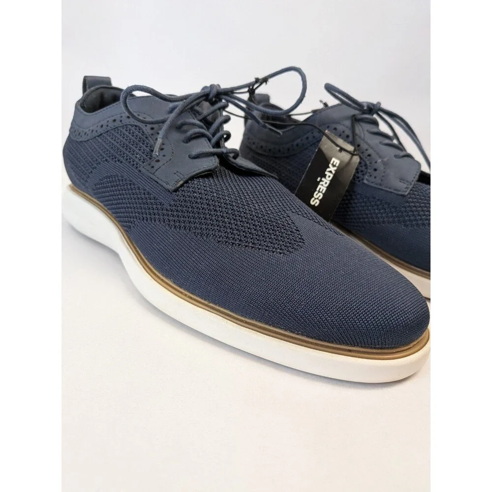 NEW Express Mens Size 12 Fabric Dress Sneakers Oxford Shoes Navy Blue Derby - Picture 3 of 16